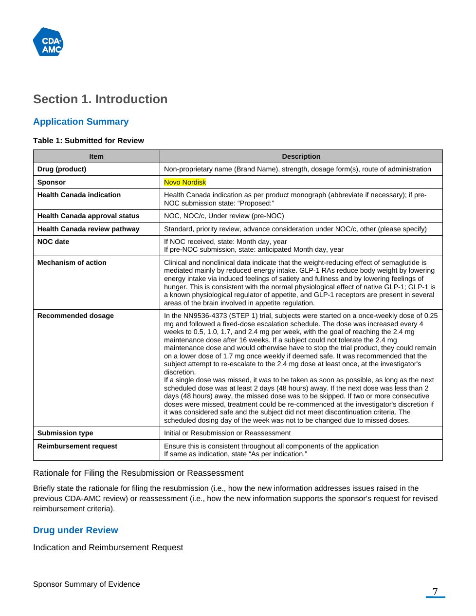 Page 7 of Palmera's export: Sponsor, Mechanism of action and Recommended dosage filled from accepted suggestions; every other field still carries the agency's guidance
